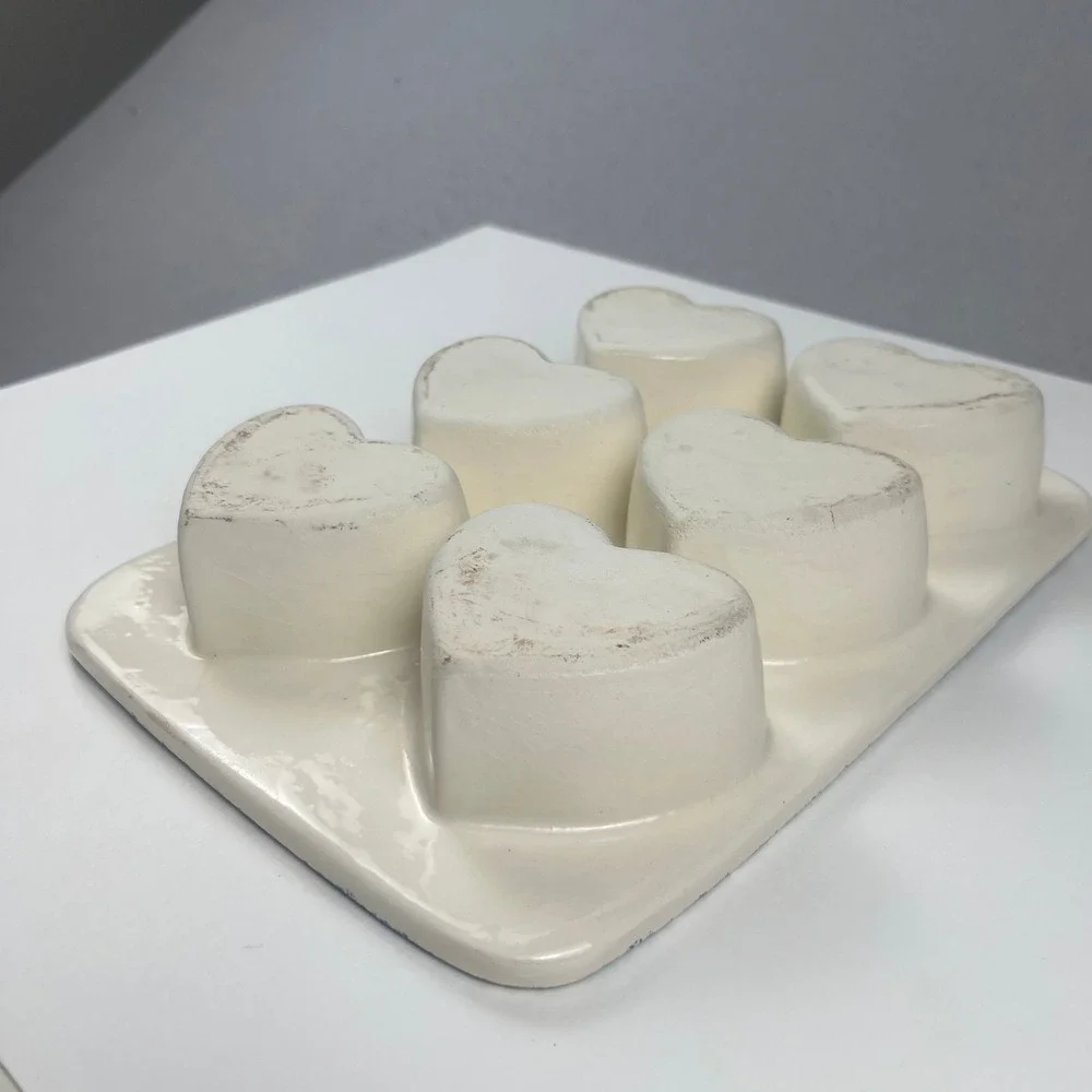 Ceramic Heart Muffin Pan 6 Count Cottagecore Sponge Spatterware Farmhouse